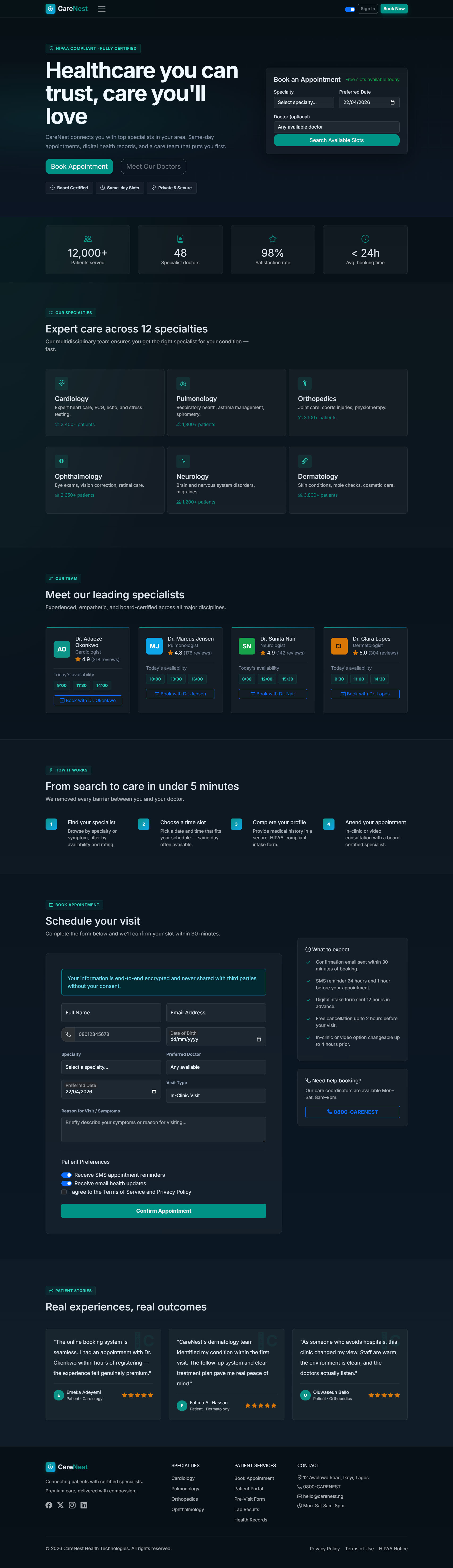 Carenest Clinic in dark mode