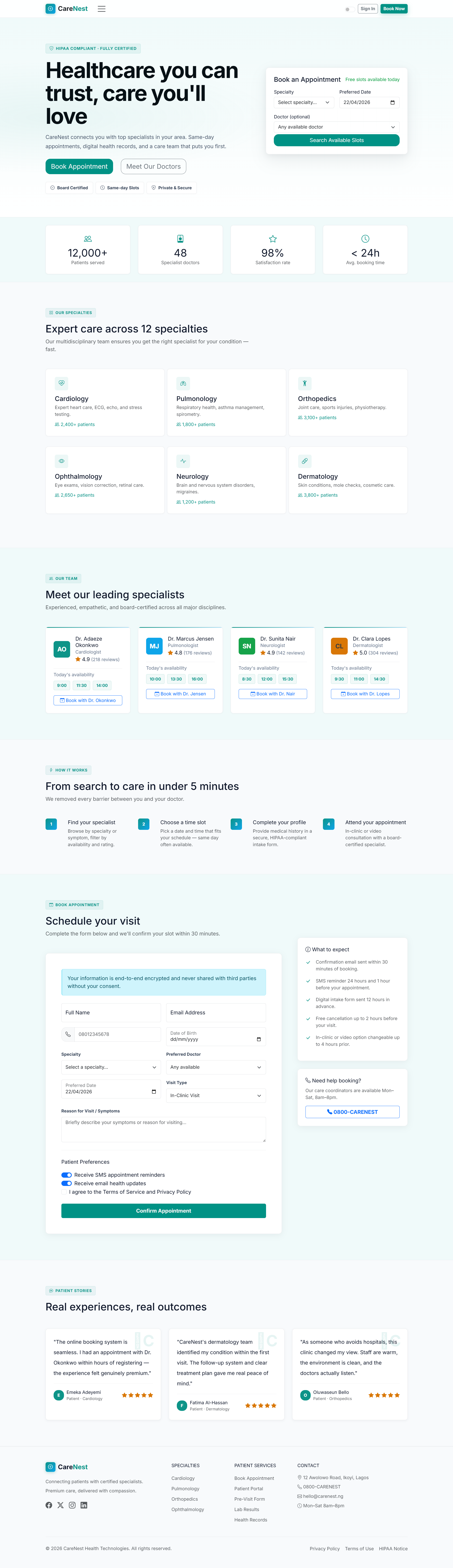 Carenest Clinic in light mode