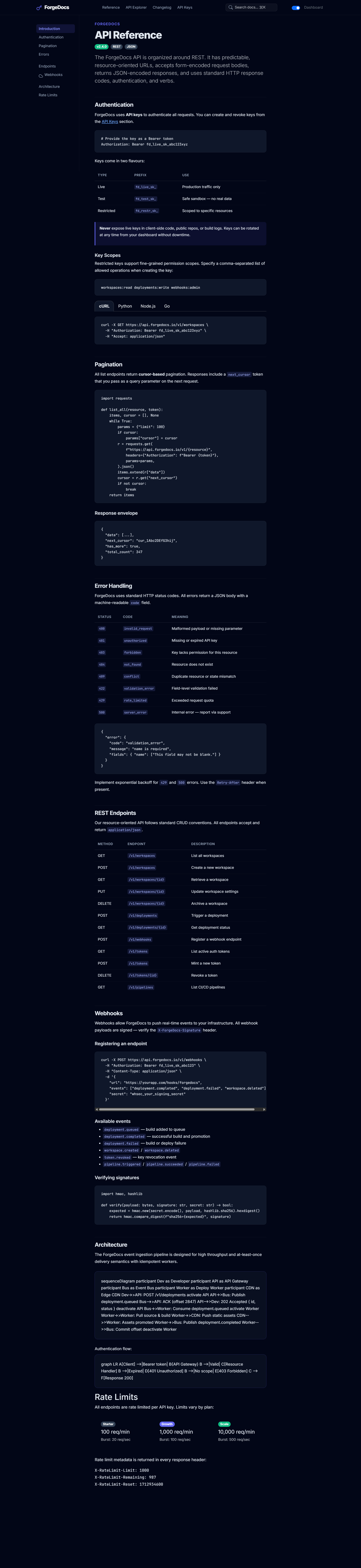 ForgeDocs Platform in dark mode