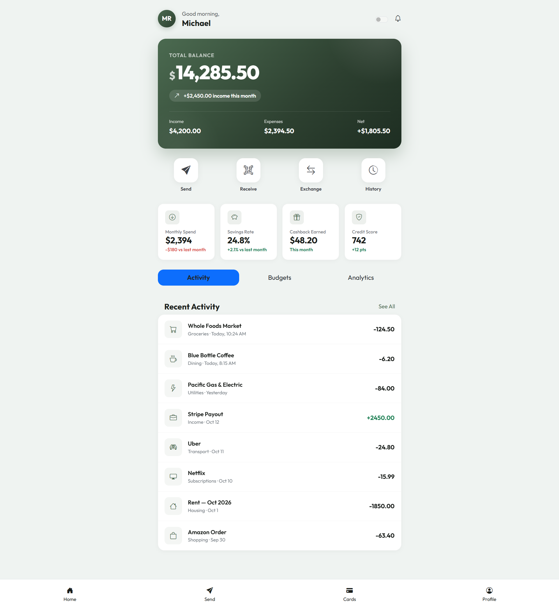 LedgerLeaf Finance in light mode